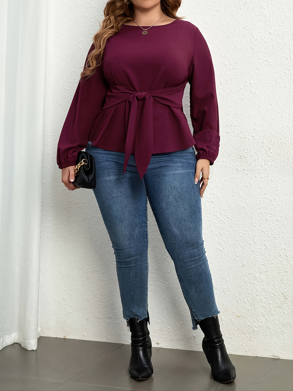 Plus Size Tie Front Long Sleeve Blouse  Krazy Heart Designs Boutique   