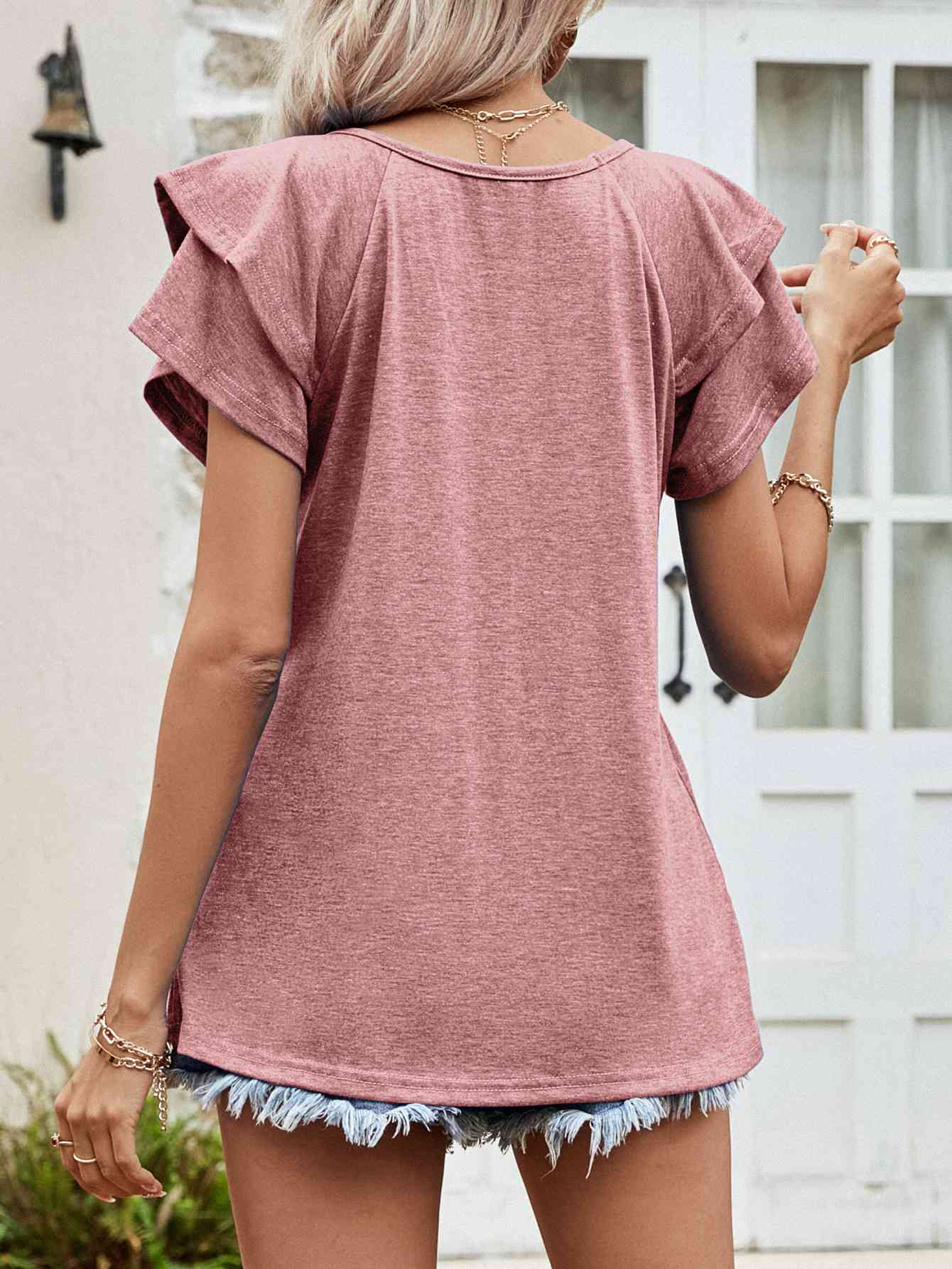 Layered Flutter Sleeve V-Neck Top (4 Colors) Shirts & Tops Krazy Heart Designs Boutique   