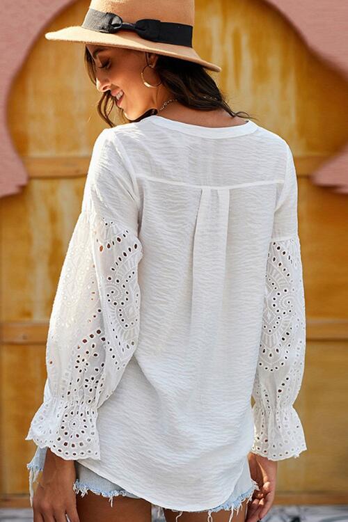Crochet Flounce Sleeve Button Up Blouse (3 colors) Shirts & Tops Krazy Heart Designs Boutique   
