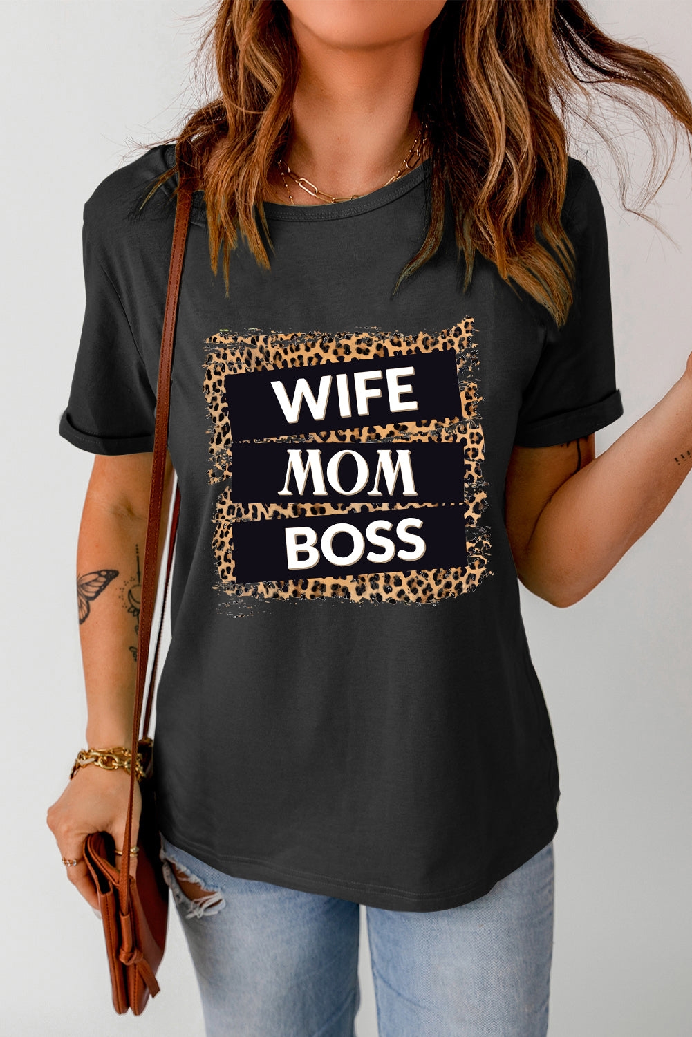WIFE MOM BOSS Leopard Graphic Tee  Krazy Heart Designs Boutique   