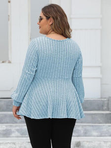 Plus Size Ribbed V-Neck Long Sleeve Blouse (4 Colors) Shirts & Tops Krazy Heart Designs Boutique   