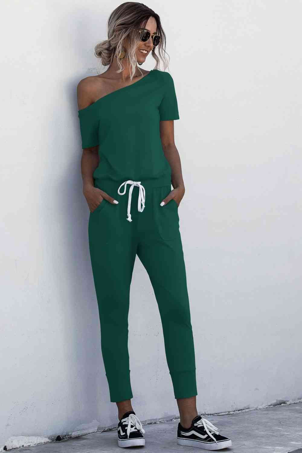 Asymmetrical Neck Tied Jumpsuit with Pockets (4 Colors)  Krazy Heart Designs Boutique   