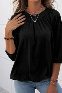 Gathered Detail Round Neck Top (8 Colors)  Krazy Heart Designs Boutique Black S 