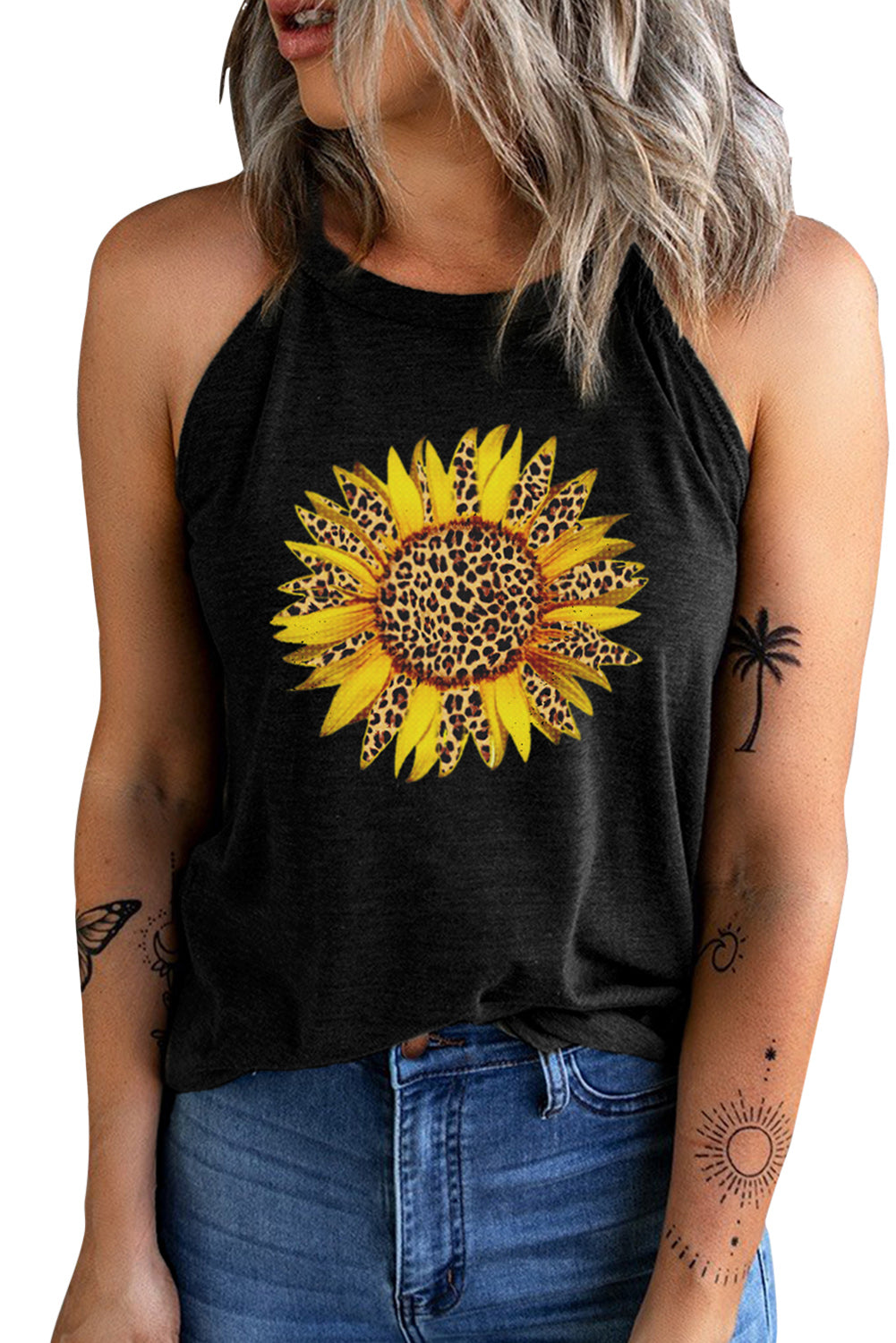 Sunflower Graphic Round Neck Tank  Krazy Heart Designs Boutique   