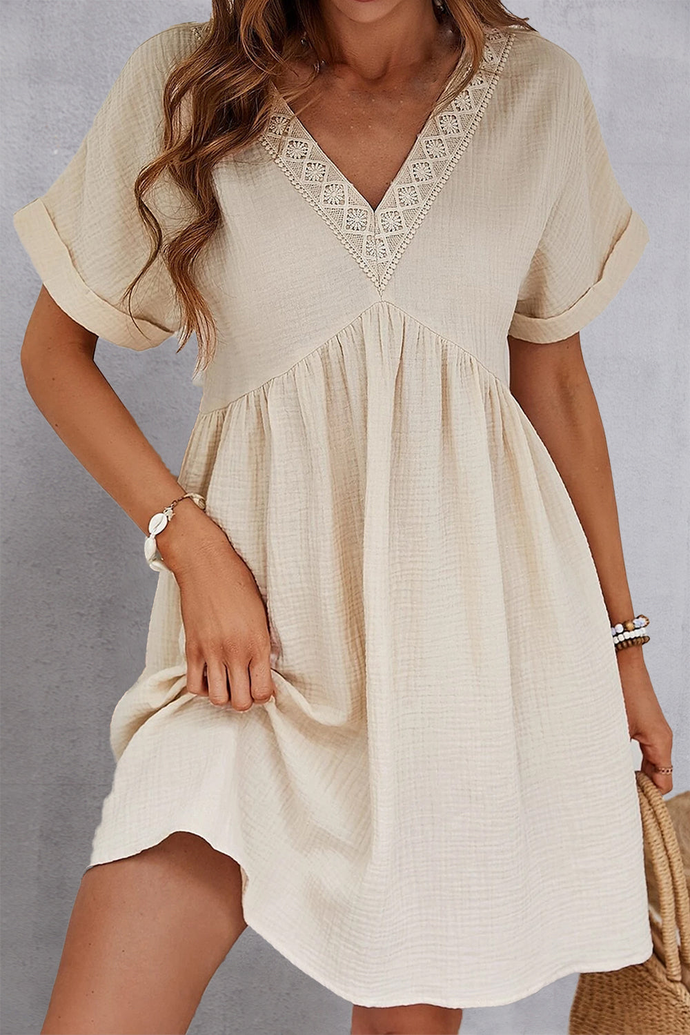 Casual V-Neck Short Sleeve Dress (2 Colors) Dress Krazy Heart Designs Boutique Cream S 