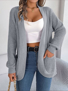Open Front Ribbed Long Sleeve Cardigan with Pockets (5 Colors) coats Krazy Heart Designs Boutique Charcoal S 