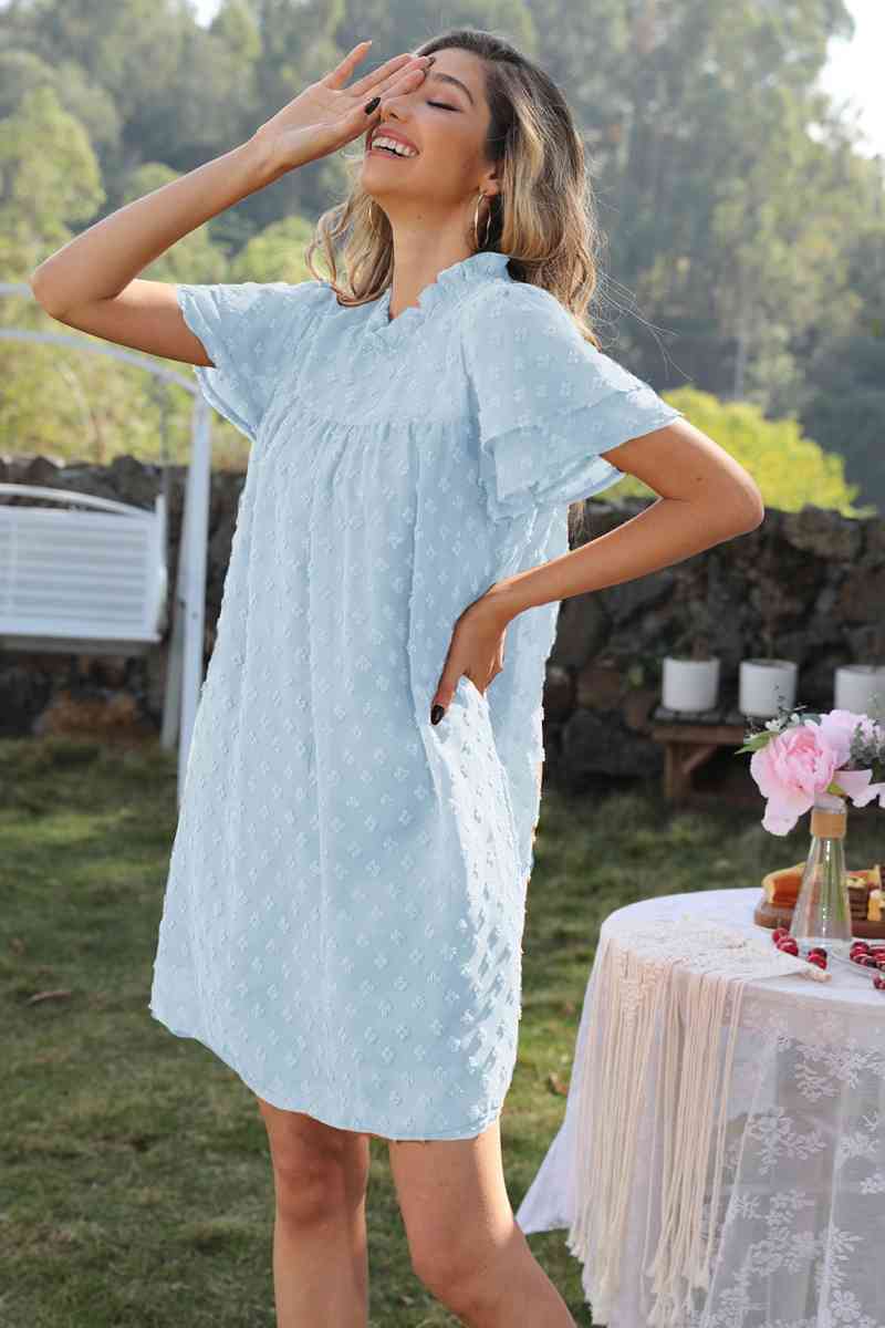 Swiss Dot Round Neck Flutter Sleeve Dress (6 Colors)  Krazy Heart Designs Boutique Pastel  Blue S 