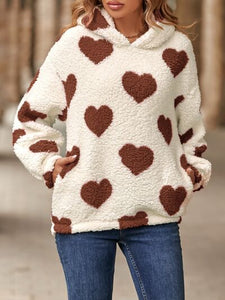 Fuzzy Heart Pocketed Dropped Shoulder Hoodie (3 Colors) Shirts & Tops Krazy Heart Designs Boutique Burnt  Umber S 