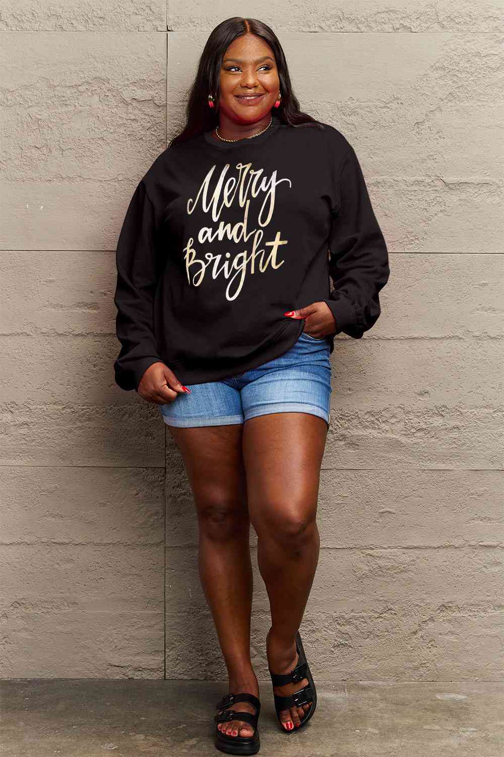 Full Size MERRY AND BRIGHT Graphic Sweatshirt  Krazy Heart Designs Boutique   