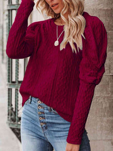 Round Neck Puff Sleeve Knit Top (5 Colors) Shirts & Tops Krazy Heart Designs Boutique Wine S 