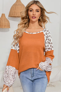 Leopard Waffle-Knit Blouse  Krazy Heart Designs Boutique Pumpkin S 