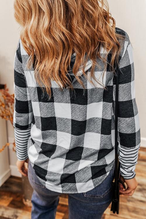 Plaid Drawstring Long Sleeve Hoodie Shirts & Tops Krazy Heart Designs Boutique   