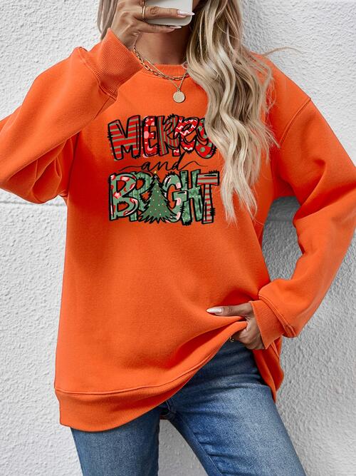 MERRY AND BRIGHT Long Sleeve Sweatshirt (9 Colors)  Krazy Heart Designs Boutique Pumpkin S 