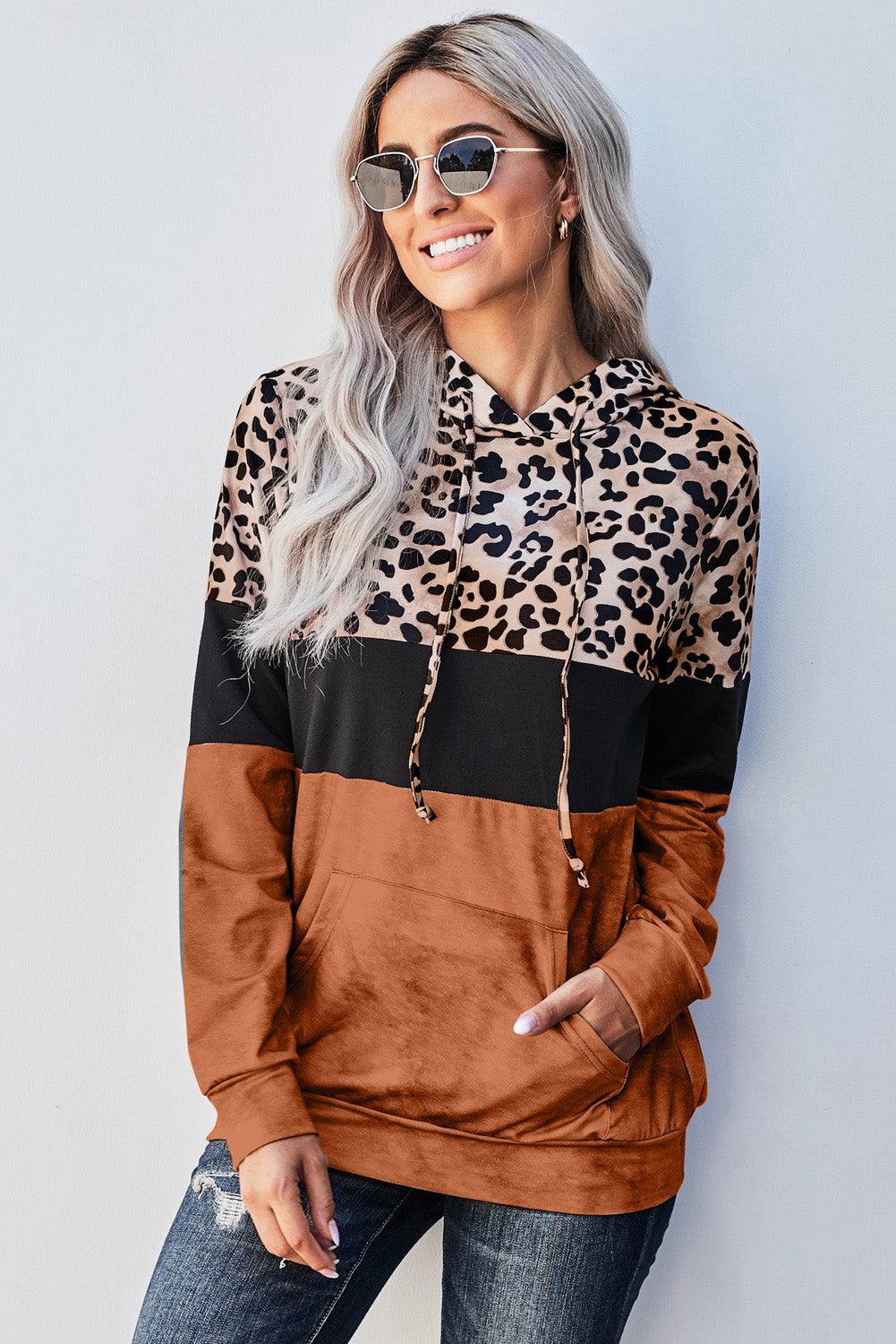 Leopard Color Block Hoodie (5 Colors)  Krazy Heart Designs Boutique Orange S 