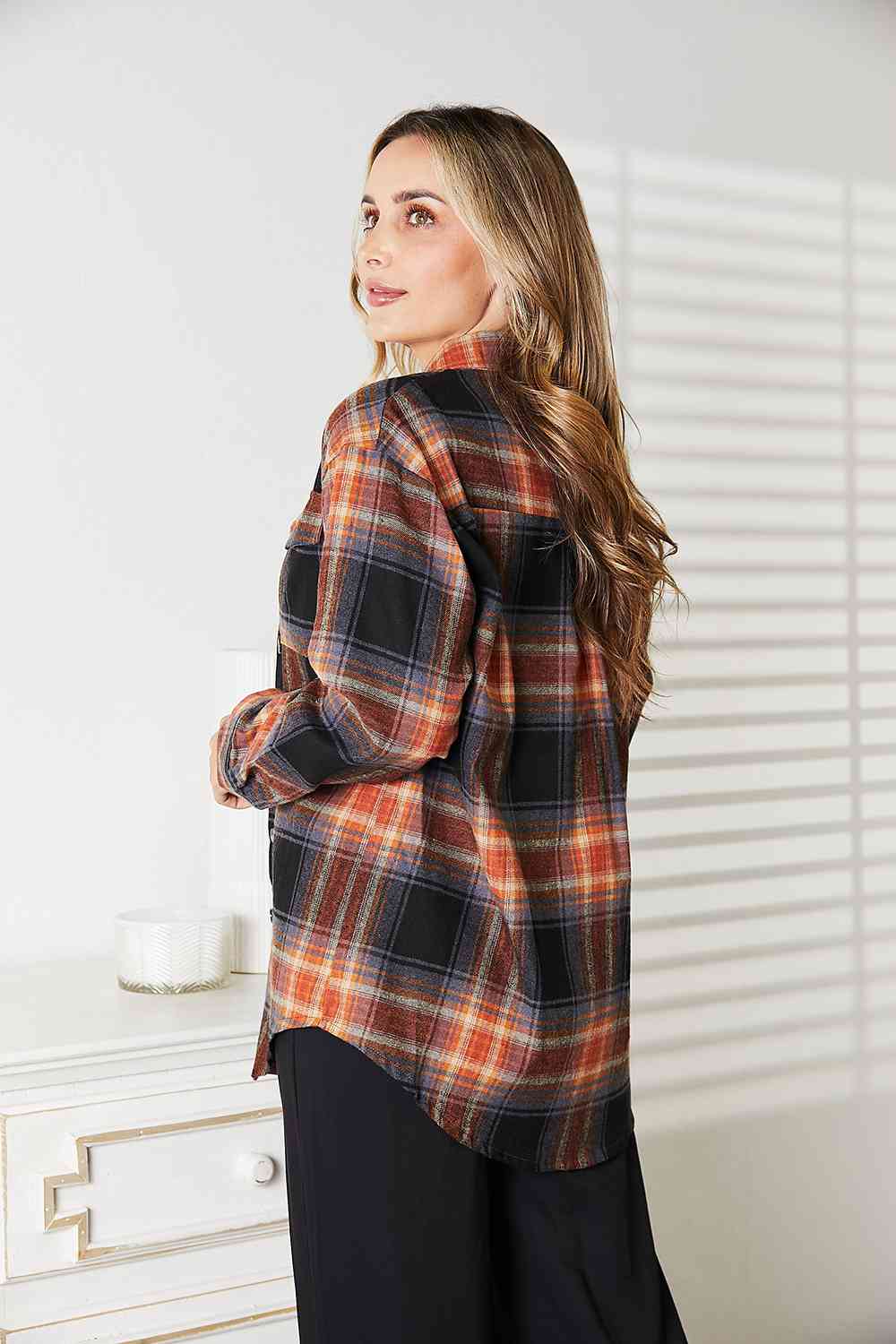 Double Take Plaid Dropped Shoulder Shirt (4 Colors)  Krazy Heart Designs Boutique   