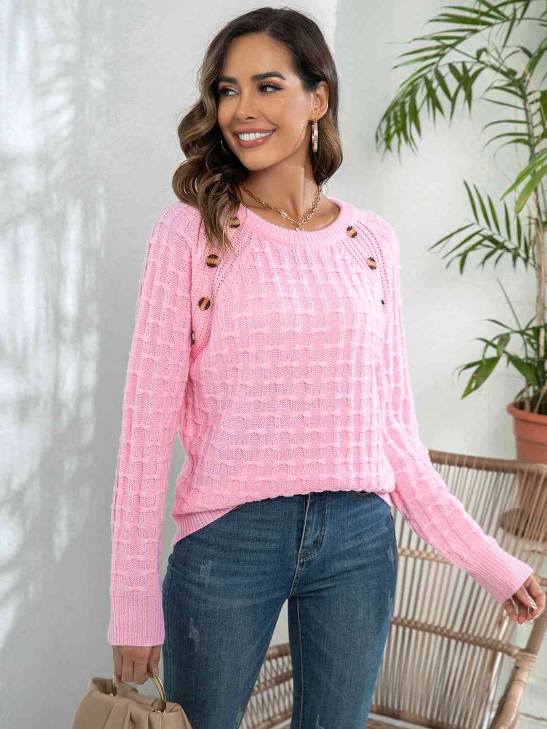 Decorative Button Long Sleeve Sweater (2 Colors)  Krazy Heart Designs Boutique   