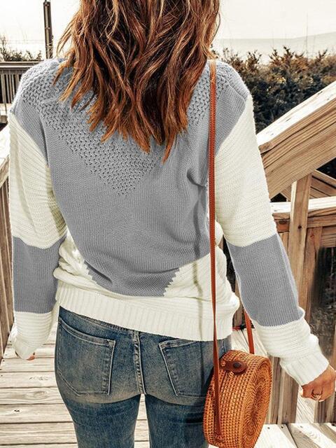 Contrast Round Neck Sweater (7 Colors)  Krazy Heart Designs Boutique   