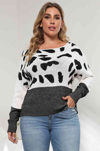 Plus Size Leopard Round Neck Long Sleeve Sweater (3 Colors)  Krazy Heart Designs Boutique   