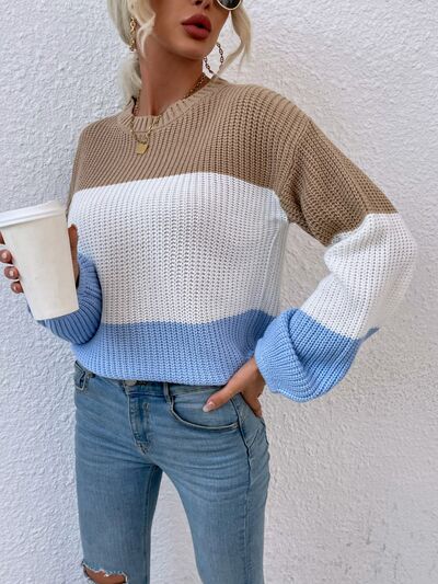 Color Block Round Neck Sweater (3 Colors) Shirts & Tops Krazy Heart Designs Boutique   