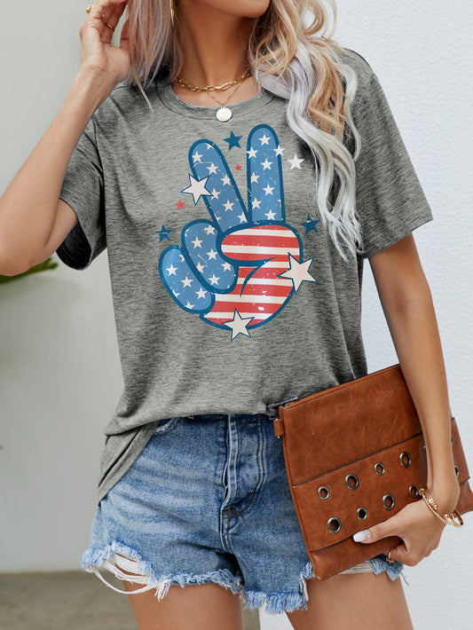 US Flag Peace Sign Hand Graphic Tee (5 Colors)  Krazy Heart Designs Boutique Mid Gray S 