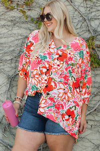 Plus Size Floral V-Neck Half Sleeve Shirt  Krazy Heart Designs Boutique   