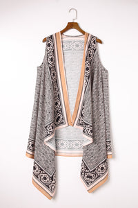 Printed Open Front Sleeveless Cardigan  Krazy Heart Designs Boutique   