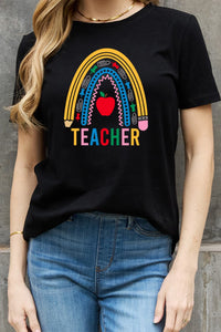 Simply Love Full Size TEACHER Rainbow Graphic Cotton Tee (2 Colors)  Krazy Heart Designs Boutique Black S 