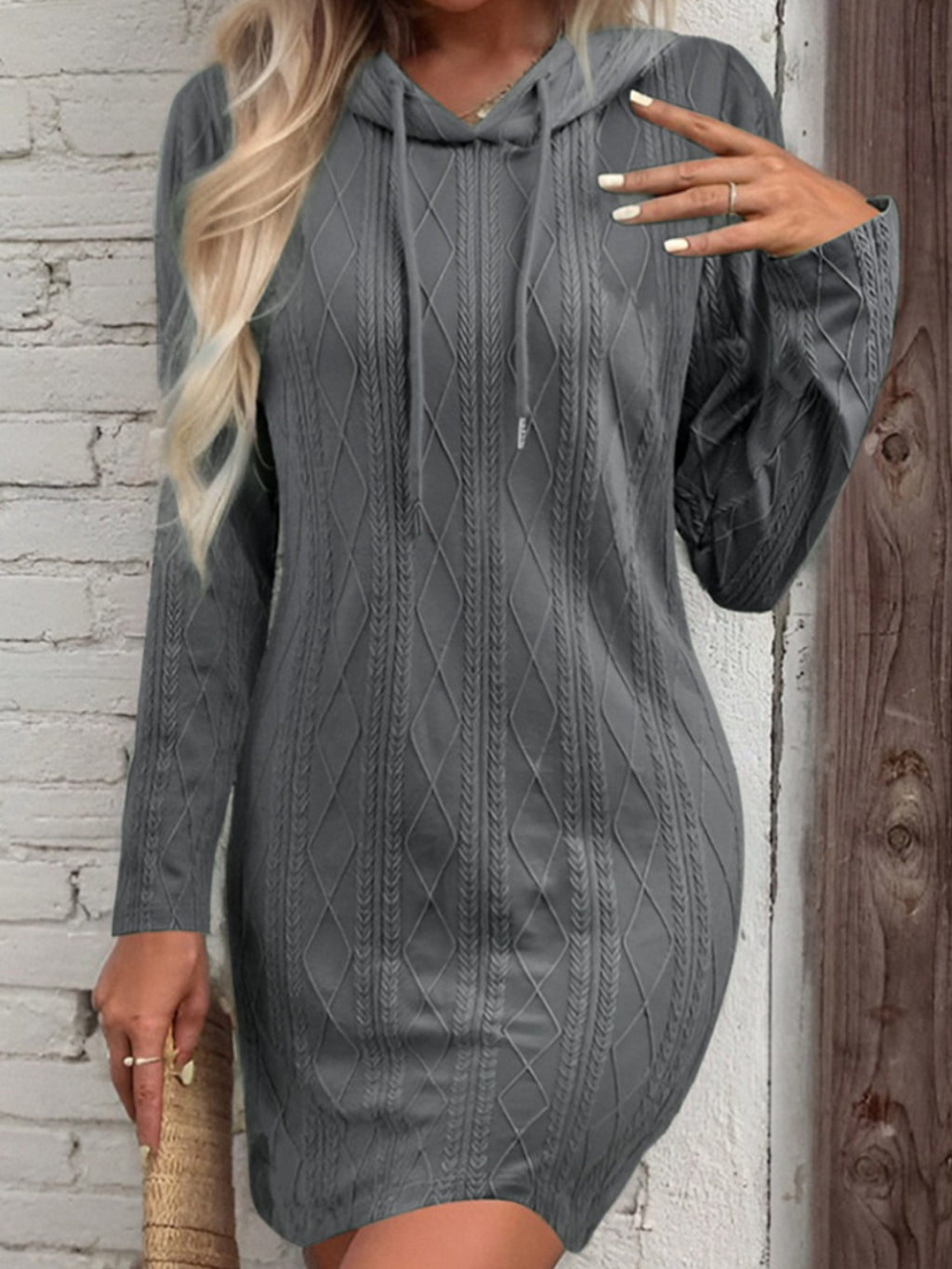 Drawstring Hooded Sweater Dress (5 Colors)  Krazy Heart Designs Boutique Heather Gray S 