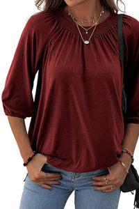 Gathered Detail Round Neck Top (8 Colors)  Krazy Heart Designs Boutique   