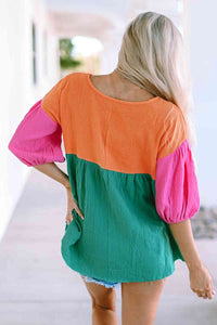 Color Block V-Neck Babydoll Blouse Shirts & Tops Krazy Heart Designs Boutique   