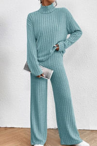 Mock Neck Dropped Shoulder Top and Pants Lounge Set (5 Colors) Loungewear Krazy Heart Designs Boutique Mint Blue S 