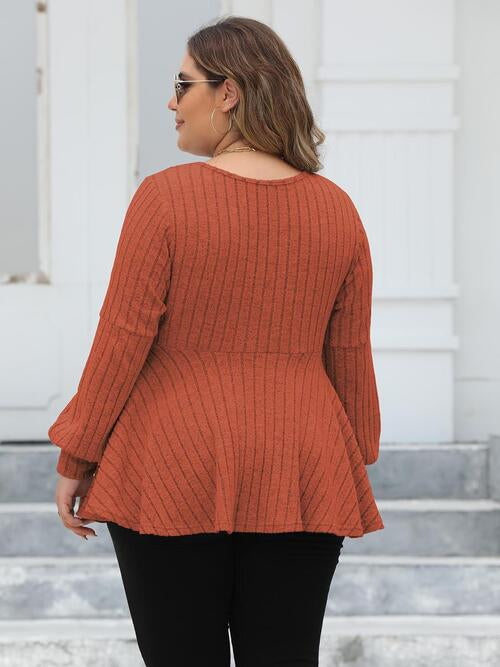 Plus Size Ribbed V-Neck Long Sleeve Blouse (4 Colors) Shirts & Tops Krazy Heart Designs Boutique   