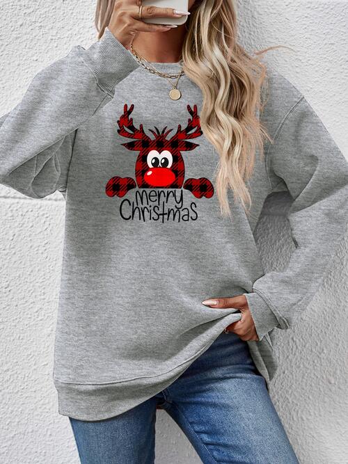 MERRY CHRISTMAS With Reindeer Sweatshirt (9 Colors)  Krazy Heart Designs Boutique Charcoal S 