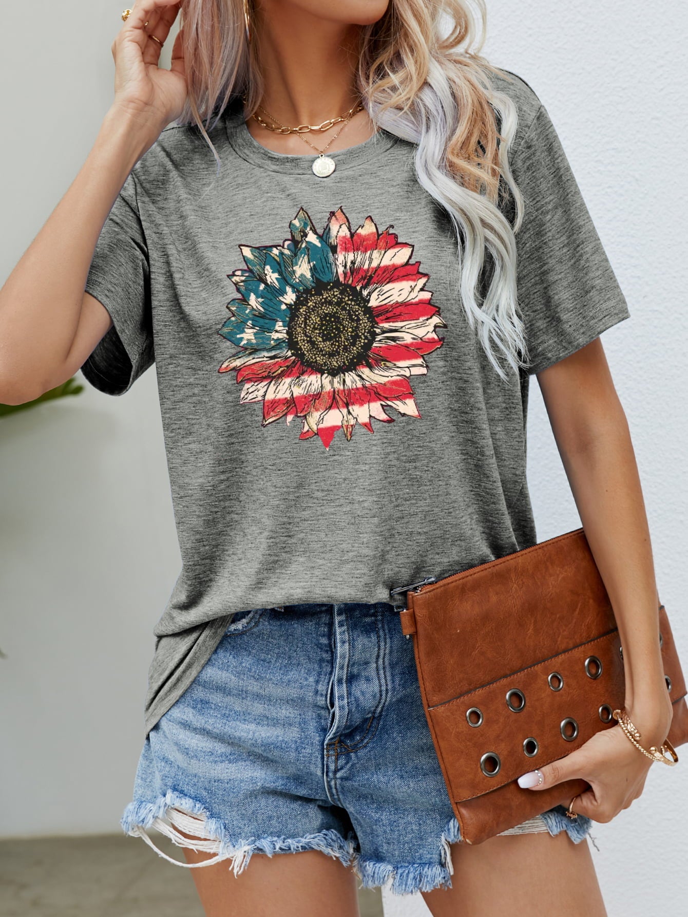 US Flag Flower Graphic Tee (5 Colors)  Krazy Heart Designs Boutique Mid Gray S 
