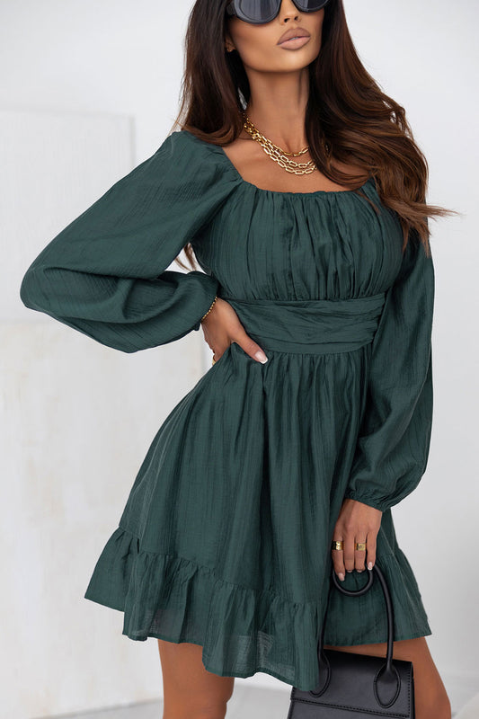 Square Neck Ruffle Hem Dress  Krazy Heart Designs Boutique Green S 