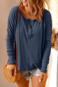 Waffle Knit Henley Long Sleeve Top (8 Colors) Shirts & Tops Krazy Heart Designs Boutique Peacock  Blue S 