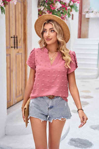 Swiss Dot Petal Sleeve Notched Top (6 Colors)  Krazy Heart Designs Boutique   