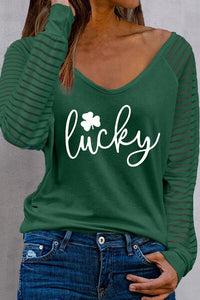 LUCKY V-Neck Raglan Sleeve Blouse Shirts & Tops Krazy Heart Designs Boutique Green S 