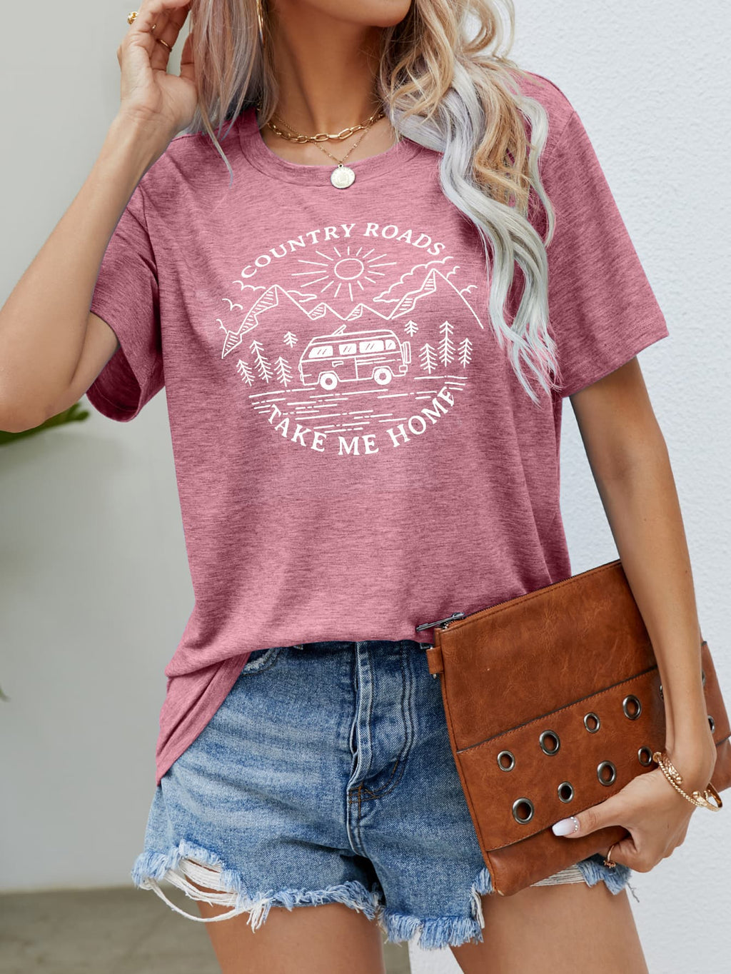 COUNTRY ROADS TAKE ME HOME Graphic Tee (5 Colors)  Krazy Heart Designs Boutique Light Mauve S 