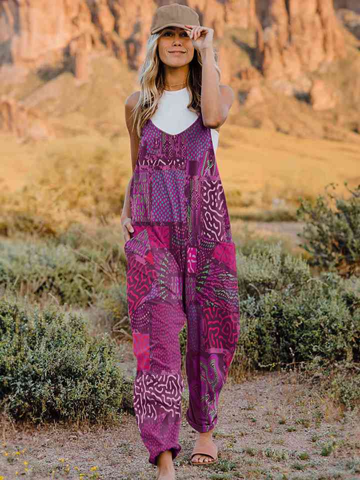 Sleeveless Patchwork Jumpsuit with Pockets (5 Colors)  Krazy Heart Designs Boutique Fuchsia S 