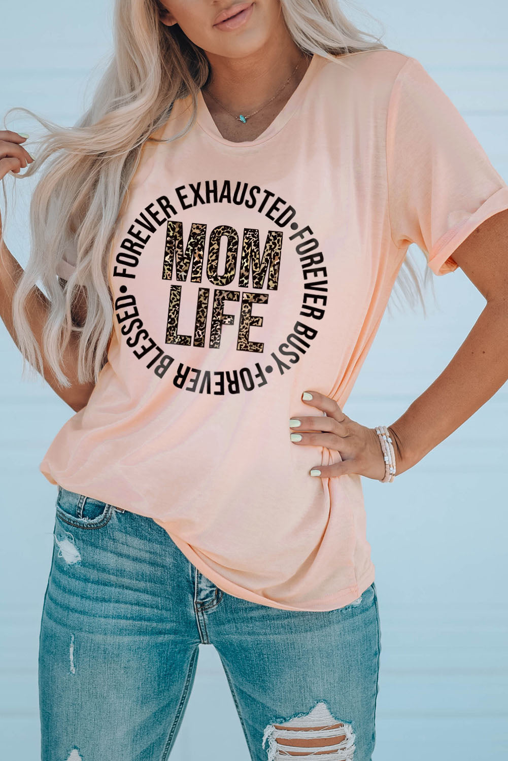MOM LIFE Leopard Graphic Cuffed Tee  Krazy Heart Designs Boutique   
