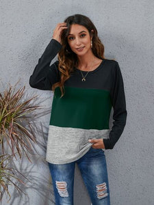 Color Block Round Neck Long Sleeve Top (6 Colors) Shirts & Tops Krazy Heart Designs Boutique Green S 