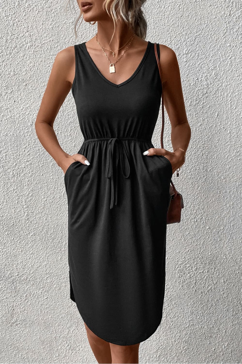 V-Neck Curved Hem Sleeveless Dress (6 Colors)  Krazy Heart Designs Boutique Black S 