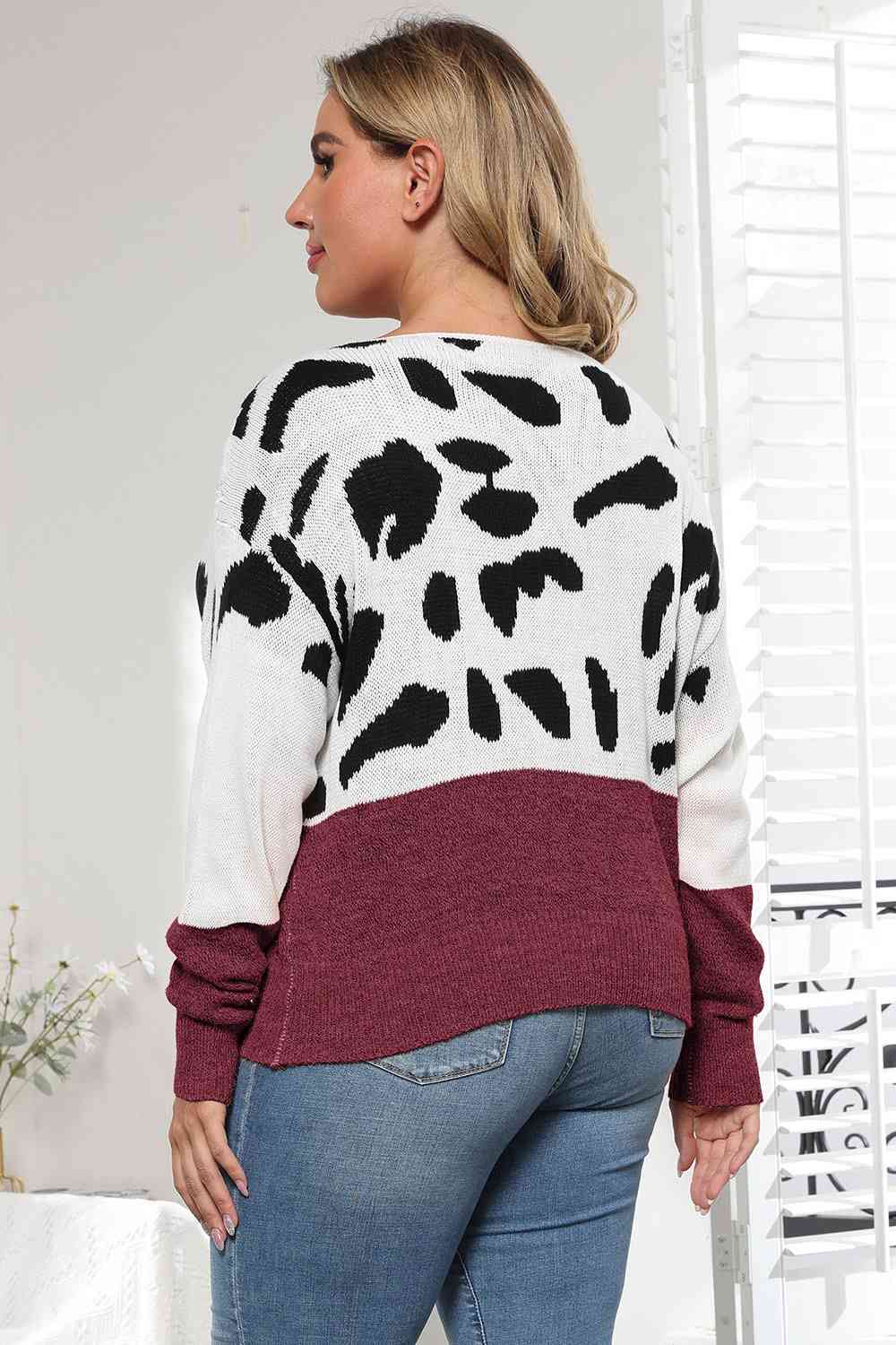 Plus Size Leopard Round Neck Long Sleeve Sweater (3 Colors)  Krazy Heart Designs Boutique   
