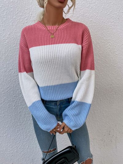 Color Block Round Neck Sweater (3 Colors) Shirts & Tops Krazy Heart Designs Boutique   