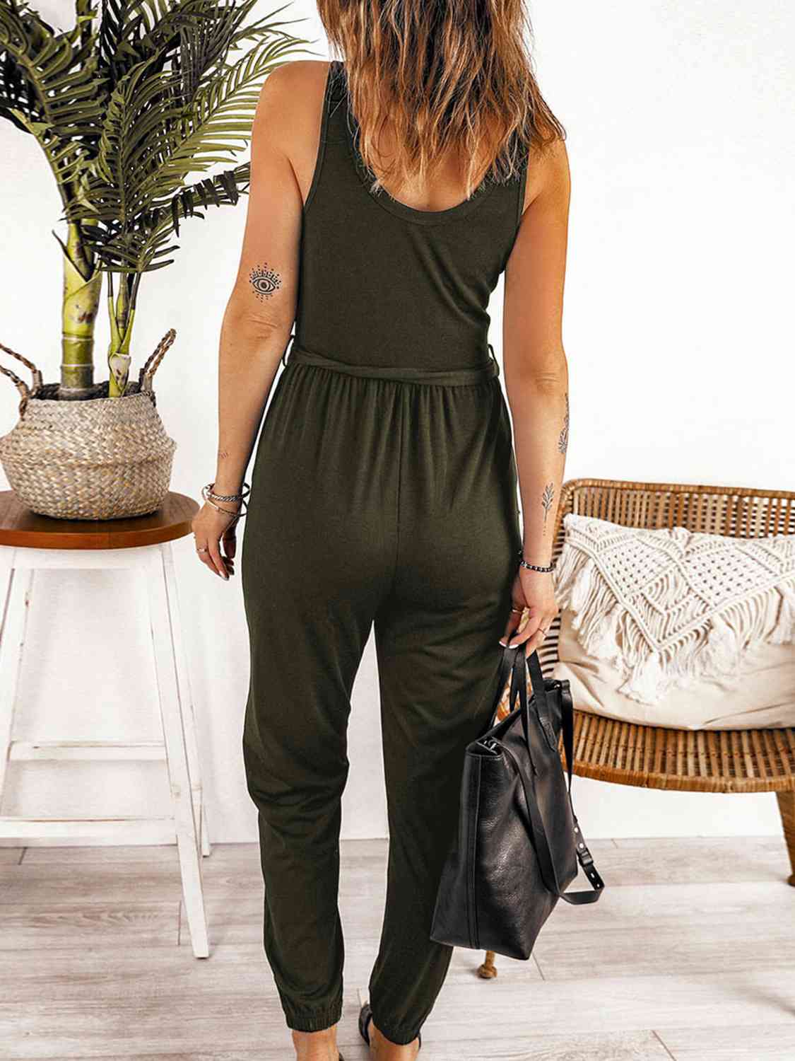 Full Size Tie Waist Sleeveless Jumpsuit with Pockets (5 Colors)  Krazy Heart Designs Boutique   