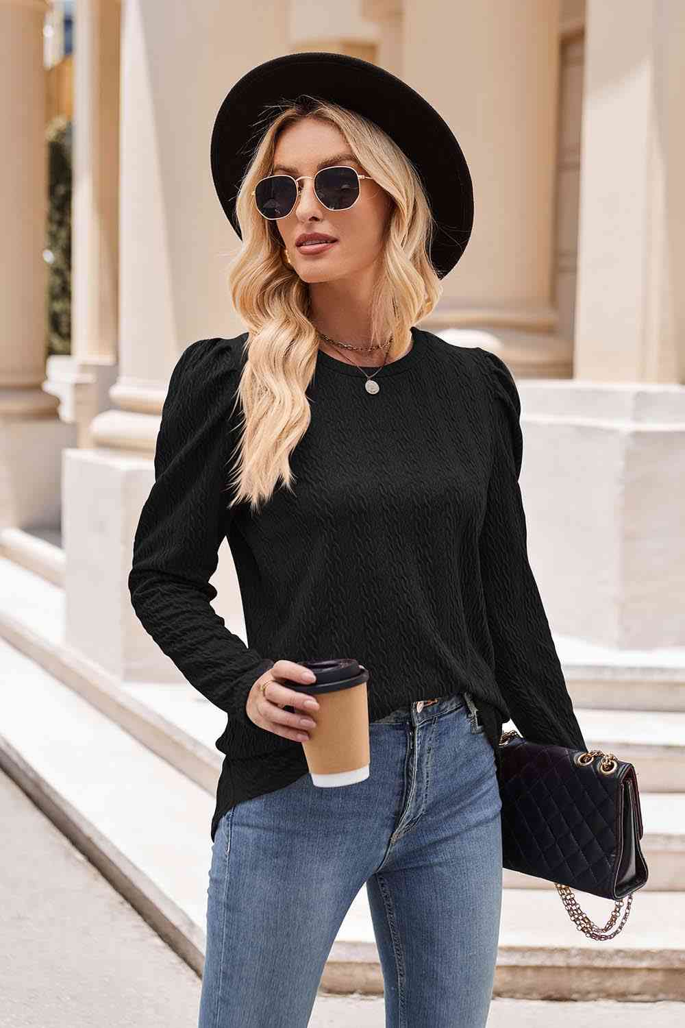 Round Neck Puff Sleeve Blouse (7 Colors) Shirts & Tops Krazy Heart Designs Boutique   