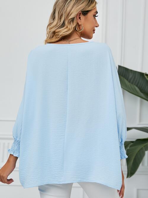 Smocked Lantern Sleeve Round Neck Blouse (5 Colors) Shirts & Tops Krazy Heart Designs Boutique   