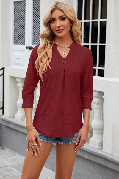 Eyelet Notched Knit Jacquard Top (8 Colors) Shirts & Tops Krazy Heart Designs Boutique   