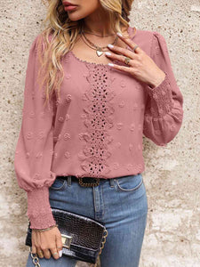 Swiss Dot Lace Detail Blouse (4 Colors) Shirts & Tops Krazy Heart Designs Boutique Peach S 